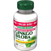 Natures Bounty Ginkgo Biloba Standardized Extract 60 Mg Healthy Brain Function Capsules - 200 Ea